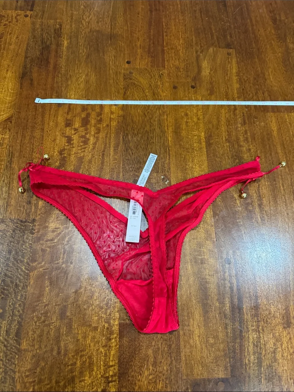 NWT Victorias Secret Red Sheer Lace w/ bell Tie-Side Thong